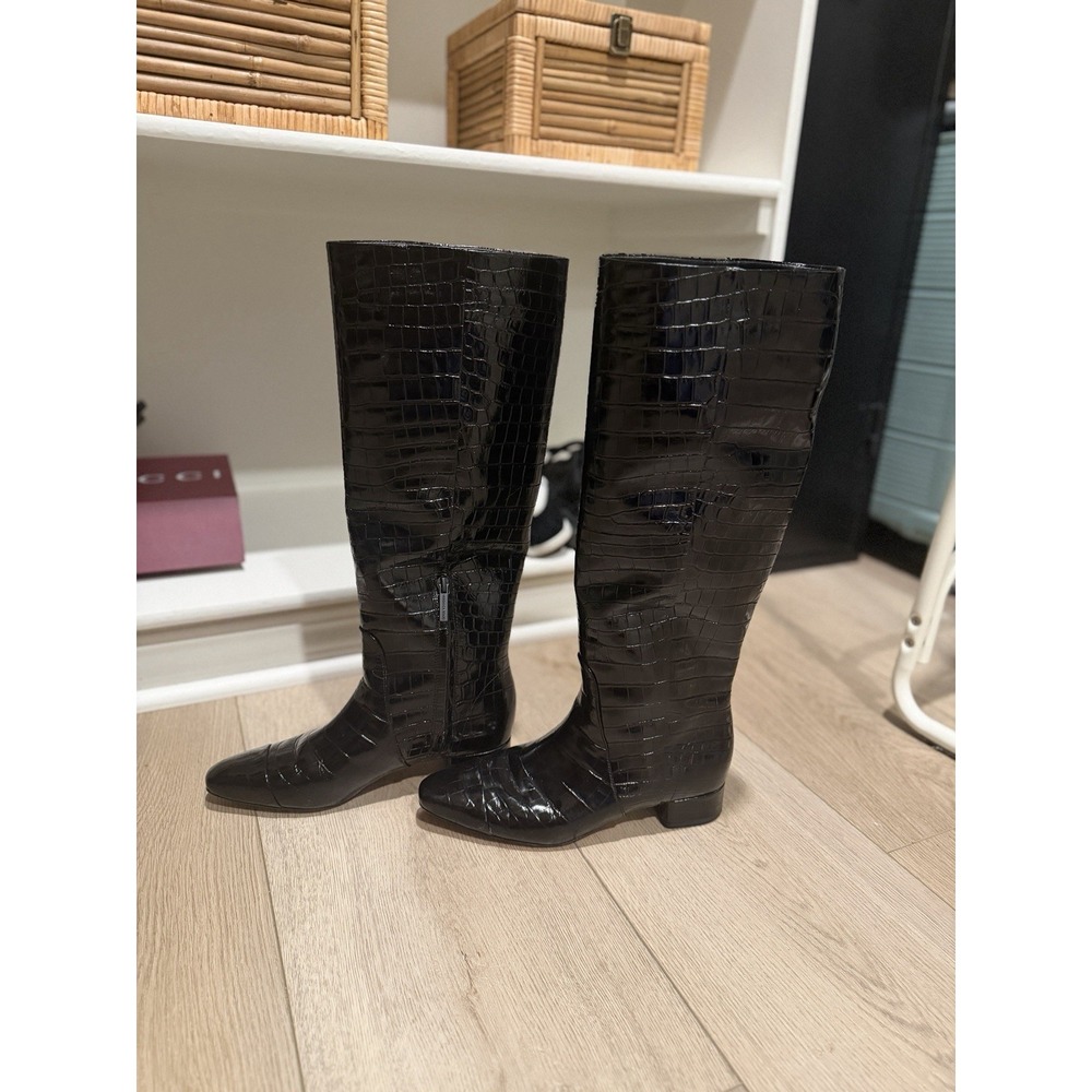 Veronica Beard croc style tall ladies black boots 7.5